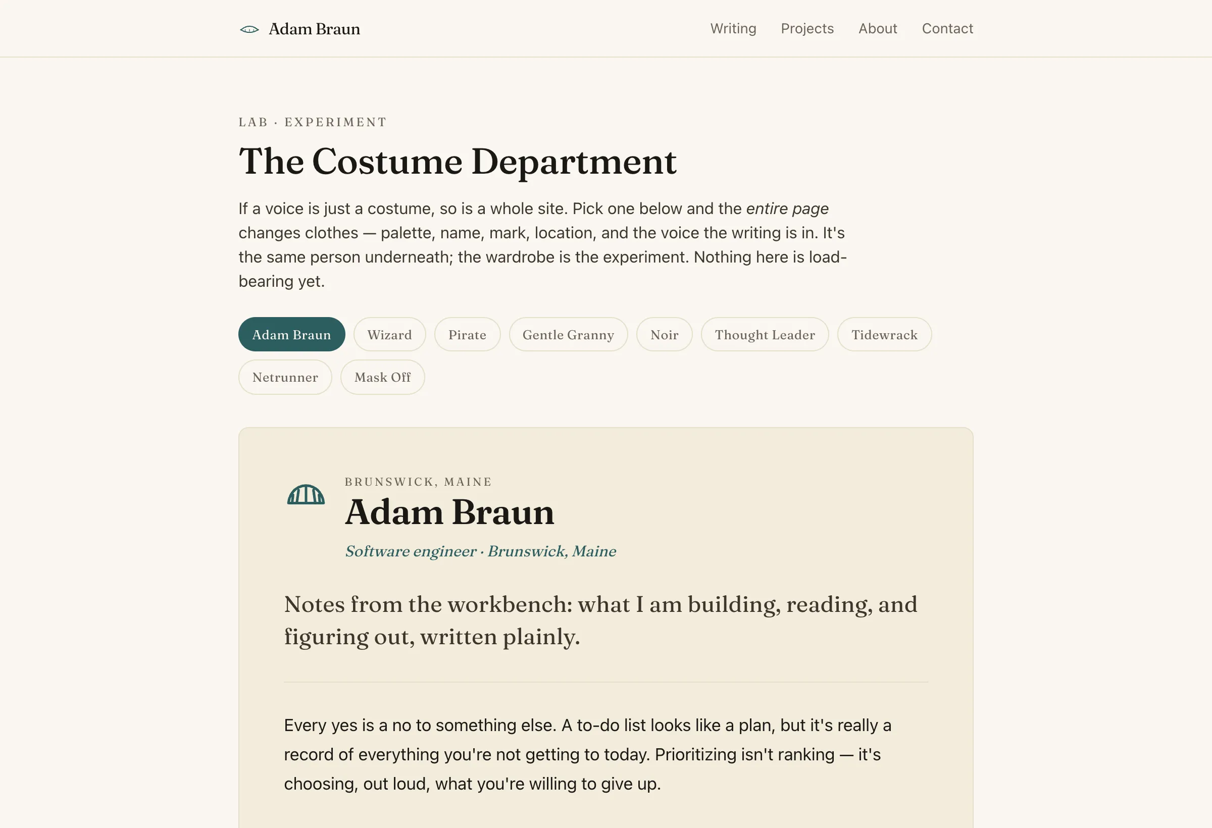 The site in its default skin: parchment and oxidized teal.